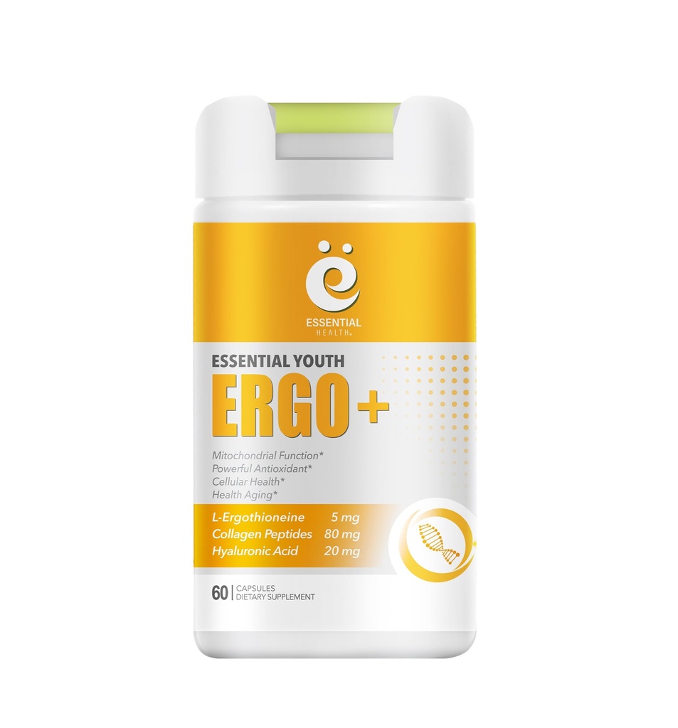 L-Ergothionein med collagen peptider, hyaluronsyre, vitamin C og E - Avansert antioksidant, fremmer langvarig og sunn aldring - Glutenfri, 60 kapsler (1 pakke)