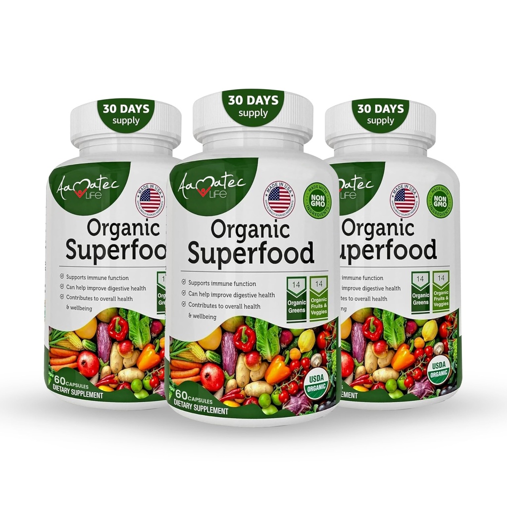 Organic Superfood Grønn frukt og grønnsaker Kompleks - beste kosttilskudd med 14 Grønn og 14 Frukter og grønnsaker med Alfalfa rik på antioksidanter organiske ingredienser ikke-GMO (180 Count Pack of 3)