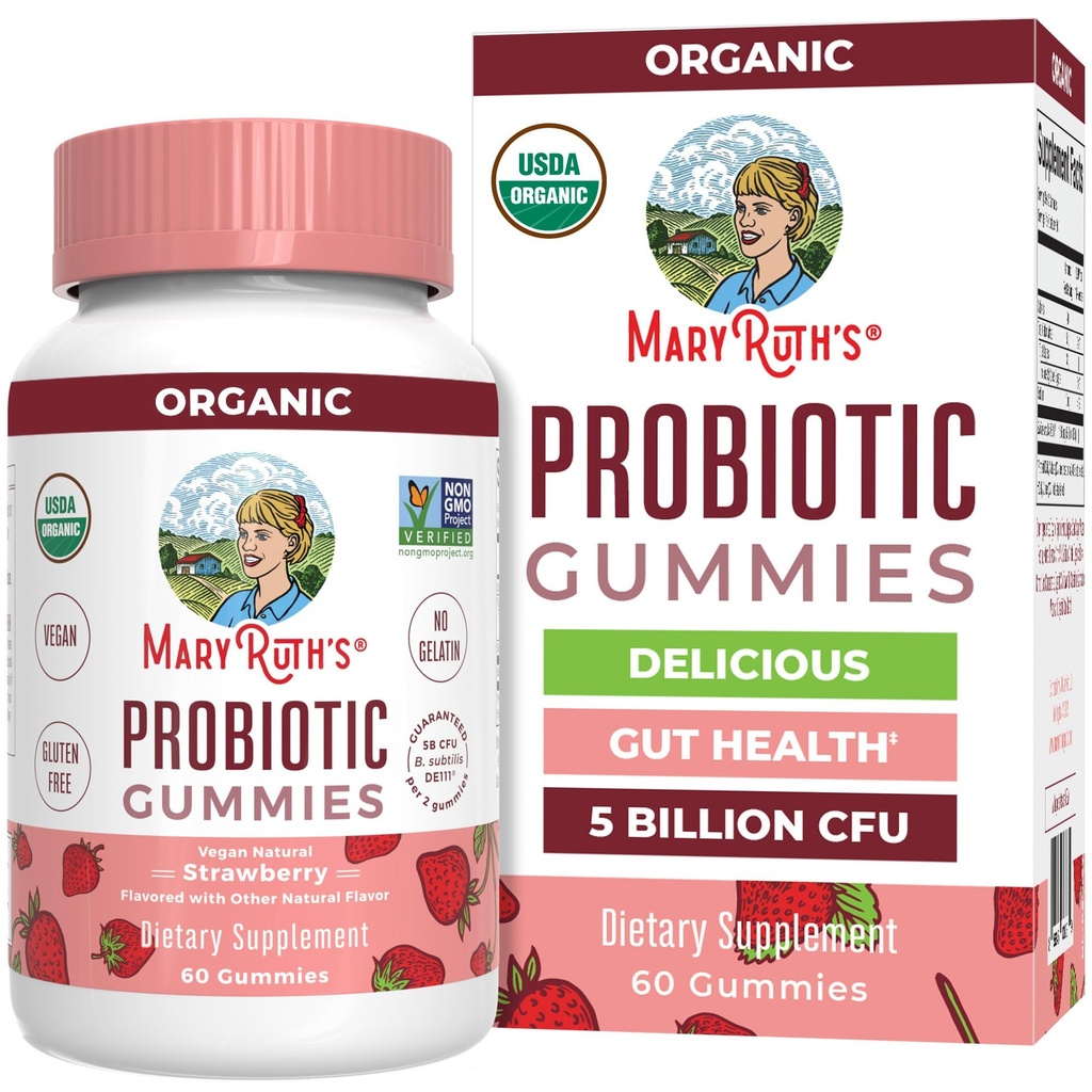 MARYRUTH'S USDA Organic Probiotic Gummies Probiotic Digestive Support 中 Immun Support 中 Digestiv & Gut Helse Supplement  meget 5 milliarder CFU | Vegan | Ikke-GMO | Glutenfri | 60 greve