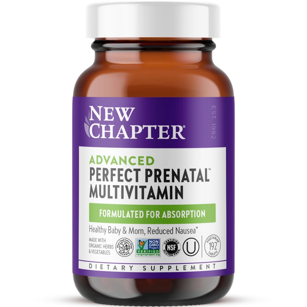 Ny kapittel Avanserte perfekte prenatal vitaminer, 192ct, laget med organiske, ikke-GMO ingredienser for sunn baby og mamma - folat (Metylfolat), hele maten fermentert jern, vitamin D3 + Ginger