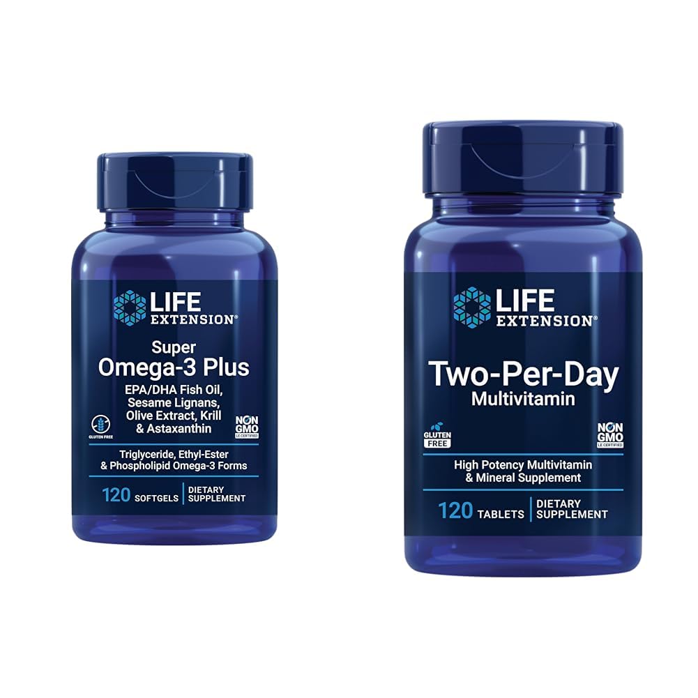 Livsforlengelse Super Omega-3 Plus EPA/DHA Fish Oil, Sesame Lignaner og to-per-dag høy potens Multi-vitamin & Mineral Supplement