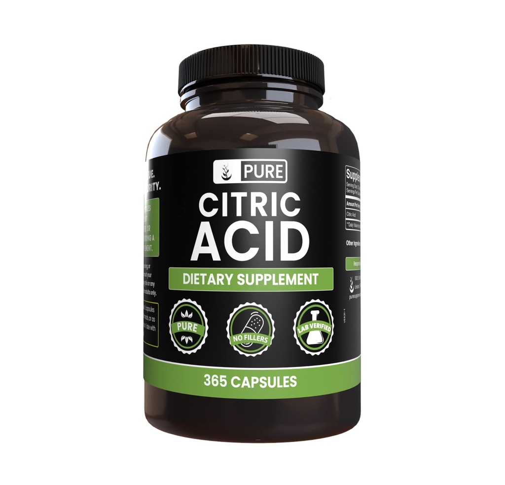 Rene originale ingredienser Citric Acid (365 kapsler) Ingen magnesium eller ris fyllstoffer, alltid ren, Lab verifisert