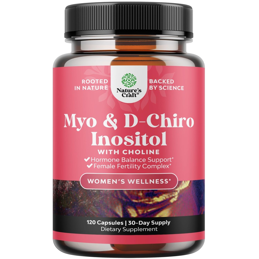 Myo-Inositol & D-Chiro Inositol kapsler - Choline Inositol Supplement for syklus og fertilitetsstøtte - Womens Hormon Balance Supplement med Myo & D-Chiro Inositol Plus Choline Bitartrat