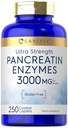 Carlyle Pancreatin Digestive Enzymes | 250 Caplets | med Protease, Amylase & Lipase | Høy styrke | Ikke-GMO, Glutenfri supplement