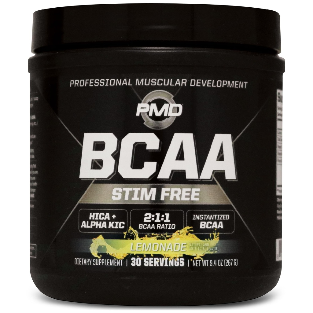 PMD Sports BCAA Stim-Free Aminosyrer - bedre trening ytelse, forbedret gjenoppretting, daglig energi, muskelbygger og muskelsparing - BCAA pulver drikk blanding - Lemonade (30 Serveringer)