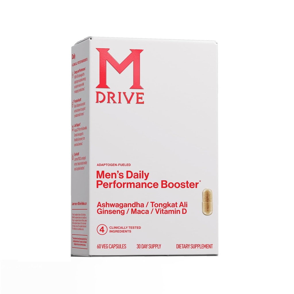 Mdrive menns daglige ytelse kompleks støtte supplement for menn - Ashwaghanda, Tongkat Ali, Ginseng, Maca & vitamin D, 60 kapsler, 30 dagers forsyning