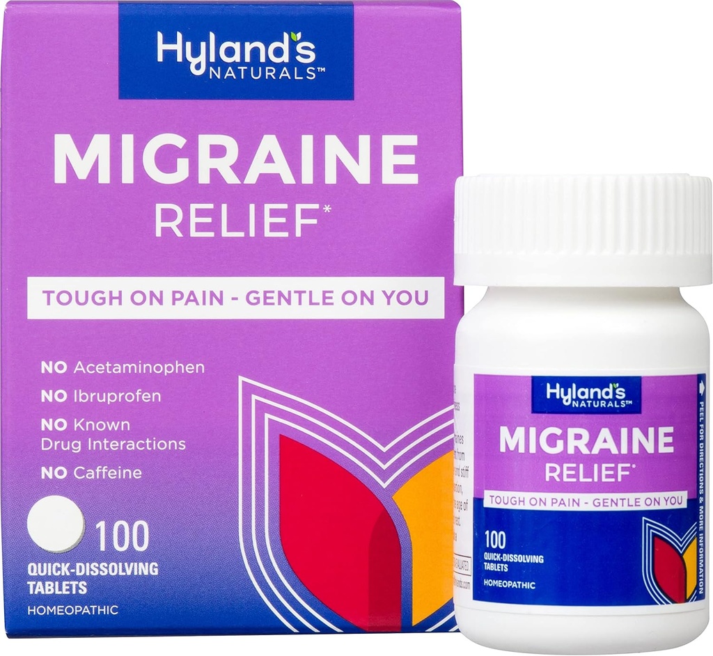 Hylands Migraine Hodepine Natural Pain Relief Tabletter, Pakke med 1, 100 greve (Packing May Vary)