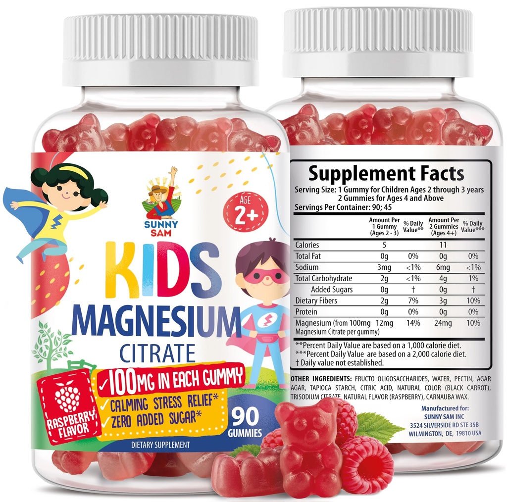Magnesium Gummies for barn og voksne - 100mg - Calm Magnesium Chews - Magnesium Citrate Chewable Supplement for Mood & Muscle Support - 90 Gummies