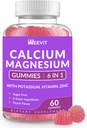 Sukkerfri kalsium Gummies Supplement 600 mg, kalsium Magnesium Sink Gummies med vitamin D3 K2, Kalium, høy absorpsjon CA Gummy for bein, tenner og muskler