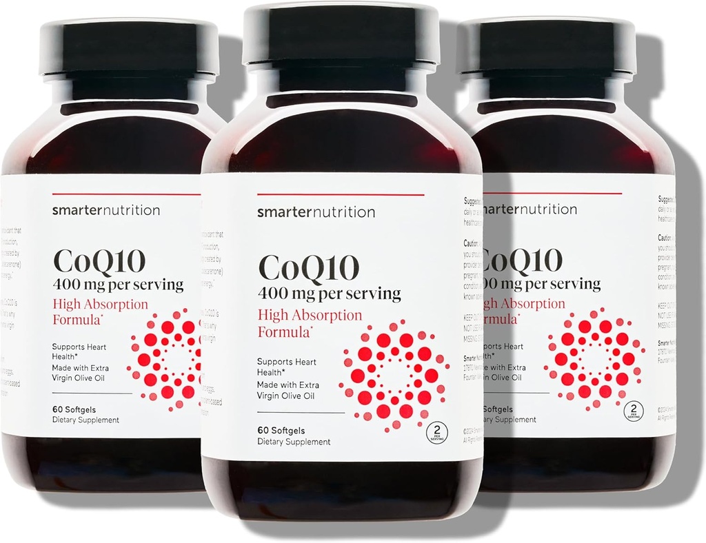 SMARTERNUTRITION CoQ10 400 mg høy absorpsjon - naturlig Fermentert Ubiquinon w/Organic kaldpresset olivenolje - for hjertehelse, cellulær energi - ikke-GMO, Glutenfri - 180 greve[90-dagers forsyning]