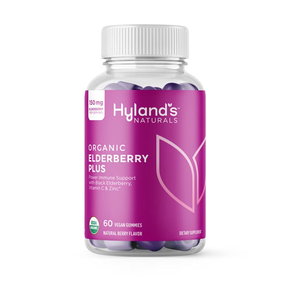 Hyland's Organic Elderberry Plus Gummies, Organic Black Elderberry med ZINC og Vitamin C, Immun støtte Supplement for voksne, 60 Vegan Gummies (30 dager)