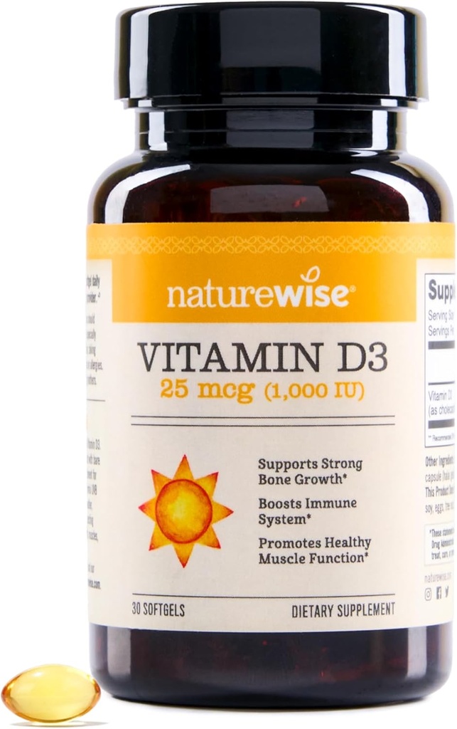 NatureWise vitamin D3 1000iu (25mg) 30-dagers forsyning for immunstøtte, sunn muskelfunksjon og bein helse - ikke-GMO, Glutenfri i organisk ekstra jomfru Oliveolje, (Mini Softgel), 30 greve