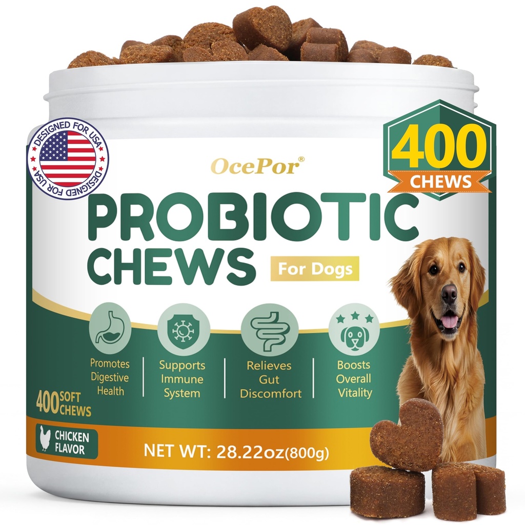 OcePor 400 Pcs Probiotics for Dogs, Dog Probiotics Chews for Yeast, Itchy Skin and Itchy Ears, Digestive Health, Diarrhea Relief, Gut & Immune Support, Pet Supplements (Chicken)