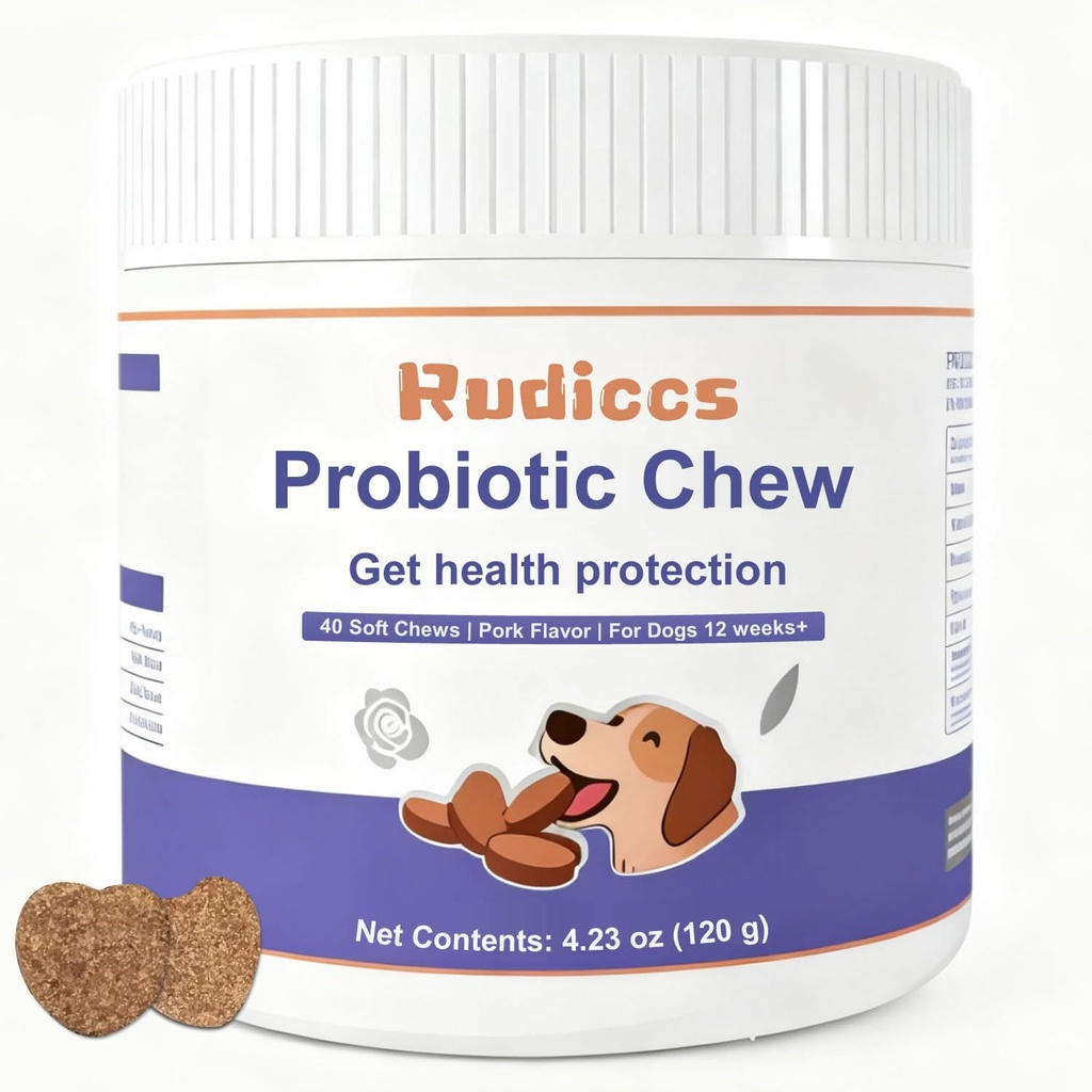 Probiotics for Dogs, 6 Billion CFU Dog Probiotic Chews for Sensitive Stomachs & Occasional Loose Stools, with Prebiotics, Postbiotics & Digestive Enzymes for Gut Health, Pork Flavor, 40 Count