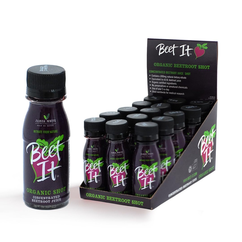 BEET IT sirkulasjon Organic Beet Root Juice Shots - 300 mg Dietary Nitrate for hjerte helse støtte (15 x 2,4 fl. oz.), ikke-GMO, Naturlig blodtrykk støtte og juice Shots