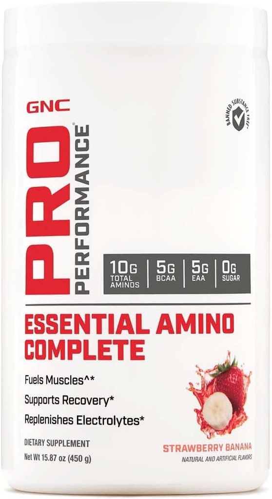 GNC Pro ytelse Essential Amino Komplett, Strawberry Banana, 15.87 oz., støtter Muscle Recovery