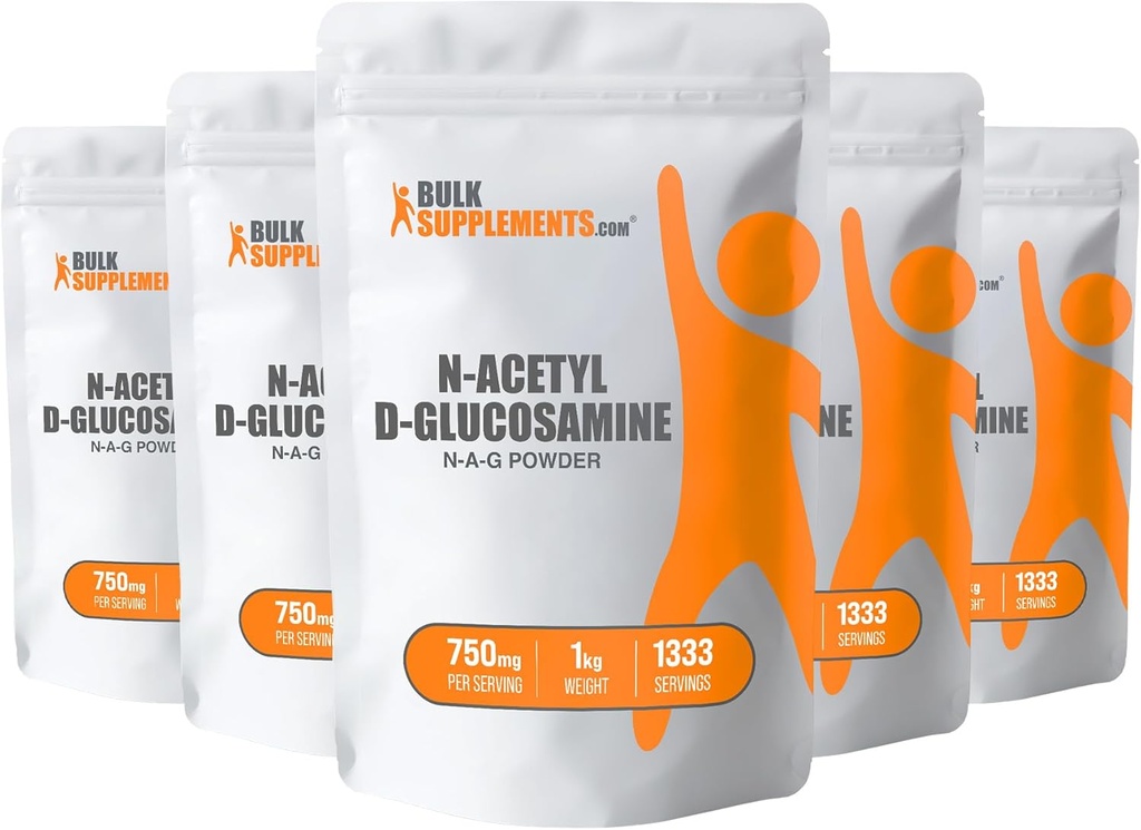 BulkSupplements.com N-Acetyl Glukosamin pulver - NAG pulver, Glukosamin 750 mg, Glukosamin Supplement - Glukosamin pulver, Glutenfri, 750 mg per servering, 5kg (11 lbs) (Pack of 5)