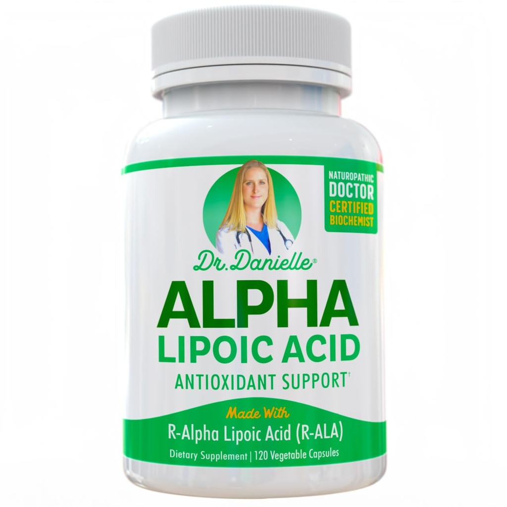 Alpha-Lipoic Acid av Dr. Danielle, Neuropathy støtte, ikke-GMO, Glutenfri, Vegan, Soya-fri, fremmer sunn blodsukker, Alpha R Lipoic Acid R-ALA, R-ALA, 120 Veggie Caps