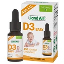Landkunst - Certified Organic Vitamin D3 Drops Baby – 400 IU per Drop – 490 Serveringer – Støtter Bein og tannutvikling – D-vitamin D-dråper for spedbarn & barn – GMO-fri - Glutenfri – 0,45 fl oz