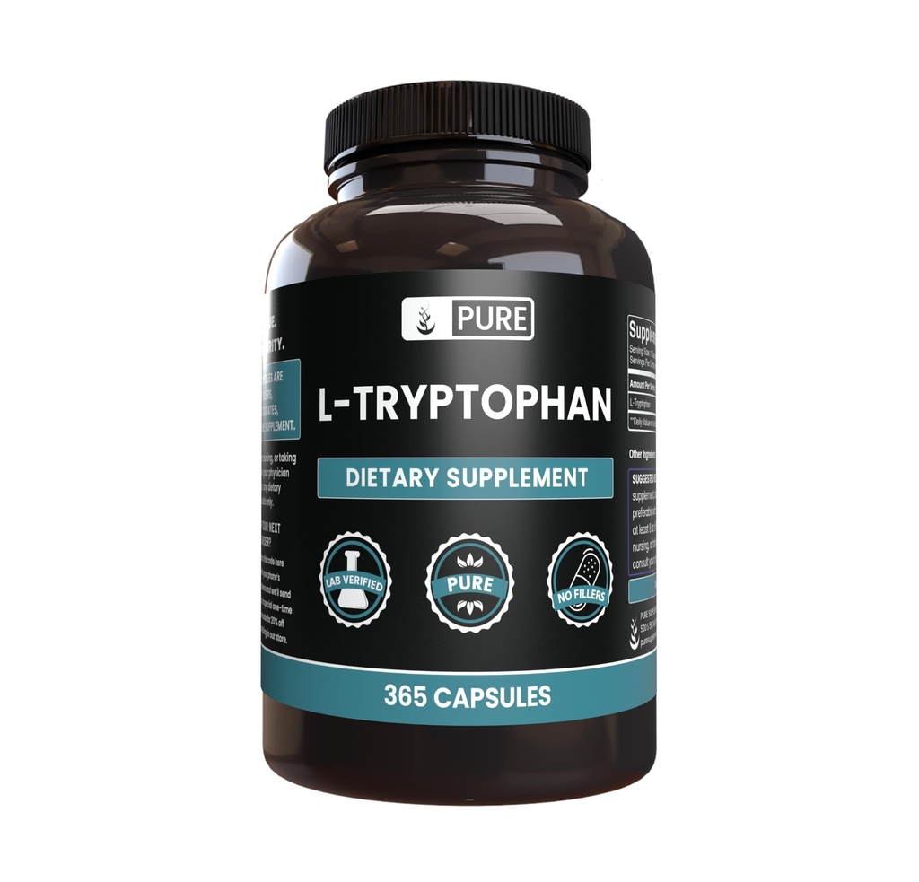 Rene opprinnelige ingredienser L-tryptofan (365 kapsler) Ingen magnesium eller risfyllere, alltid ren, Lab verifisert