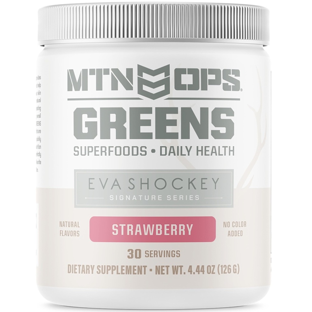 MTN OPS Eva Shockey Signatur Series Super Greens Organic Super Foods pulver, Jordbær, 30 serveringer, Jordbær, 4.4 Ounce