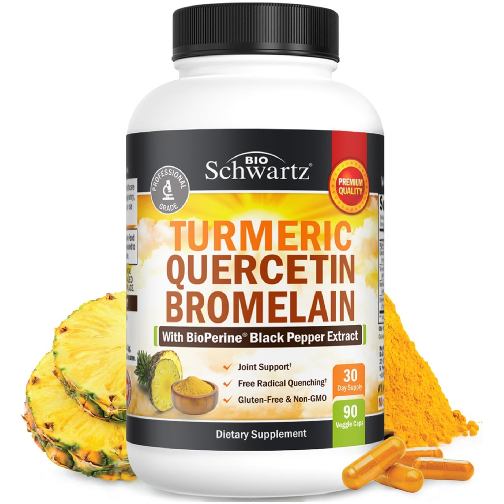 Turmerisk Quercetin med Bromelain Supplement - Naturlig ekstra styrke immun og felles støtte med BioPerine Black Pepper for Max Absorpsjon - Organic Tumeric Bromelain Supplement Vegansk trygt, ikke-GMO