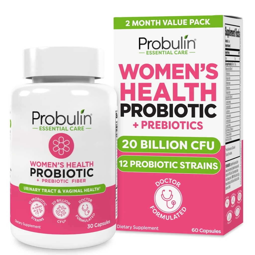 Probulin Kvinner Probiotika - Vaginal, UT, Gut & Immune Helse med Lactobacillus Reuteri - 20 milliarder CFU, 12 Probiotiske Strains & Prebiotika - 60 Vegan, Glutenfri kapsler for hele-Body Wellness