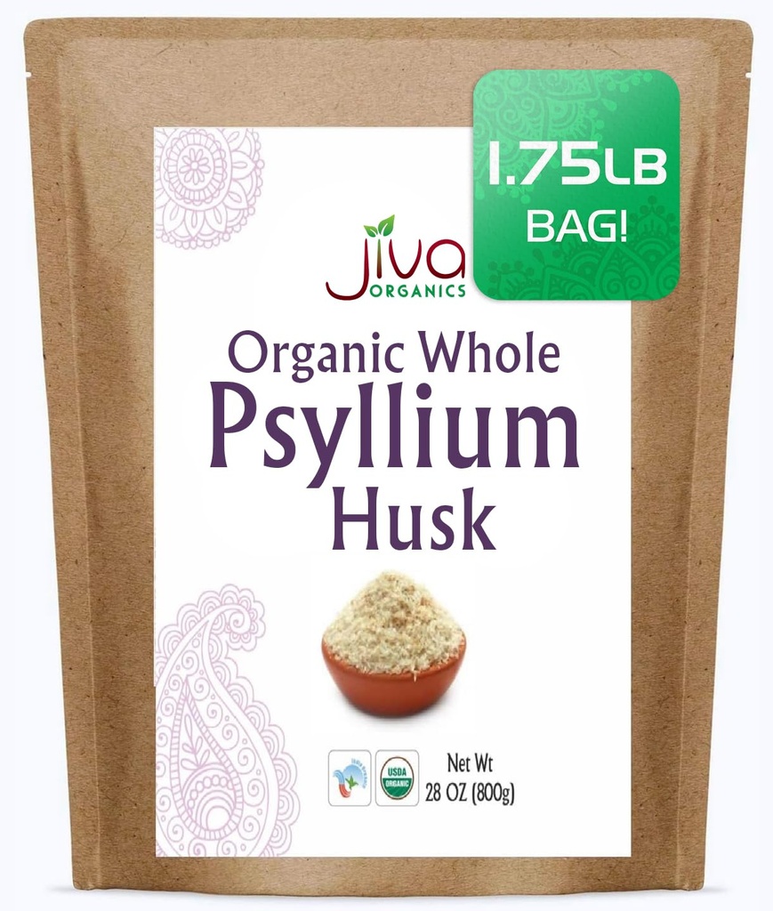 Jiva Organics Hele Psyllium Husk (Isabgol) 1.75 LB (28 Oz) Jumbo Bag - Ikke-GMO, Utmerket - Keto Vennlig, Oppløselig Fiber