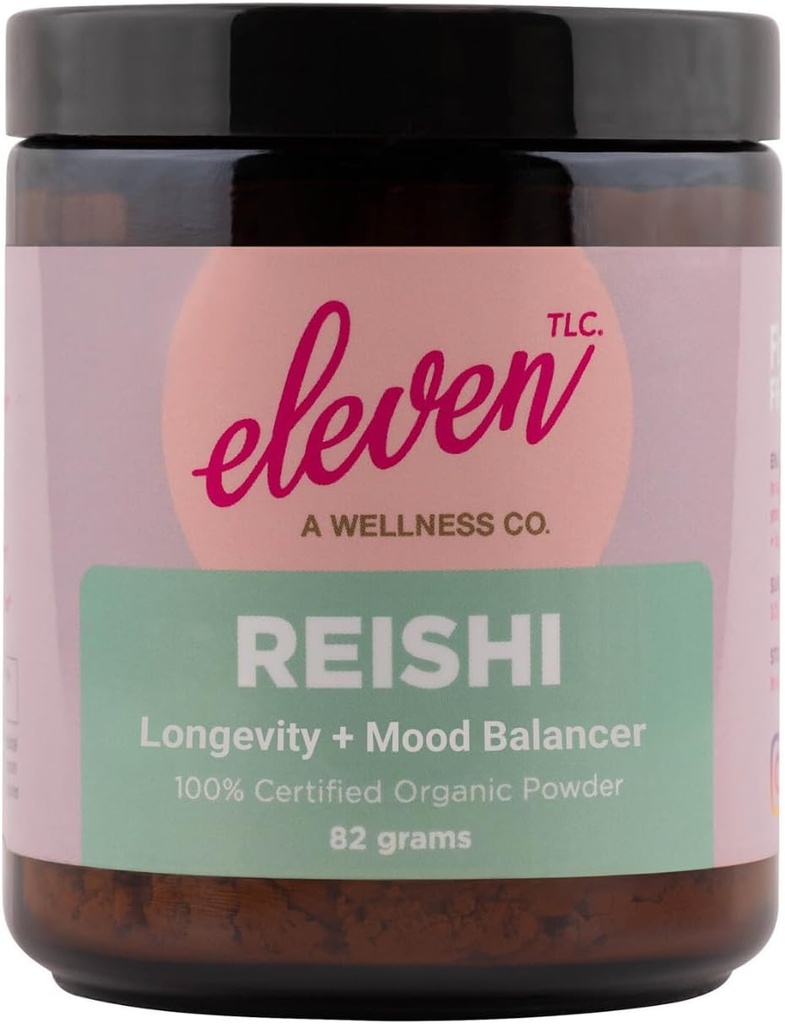 Eleven TLC, Organic Reishi Mushroom Powder, US Voksen, 3. part testet, Ganoderma Lucidum, Balance Sinn, Kropp, Energi, Immun velvære, Vegansk, GMO-fri, 40 Serveringer (9 Ounce, Reishi)