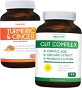 Lagre $11 (23% Av) - Gut Balance Bundle - Gut Kompleks med Caprylsyre for balansert Gut Helse & Probiotic Support (120 Kapsler) & Turmeric & Ginger med 95% Curcuminoids & Bioperine (90 Kapsler)