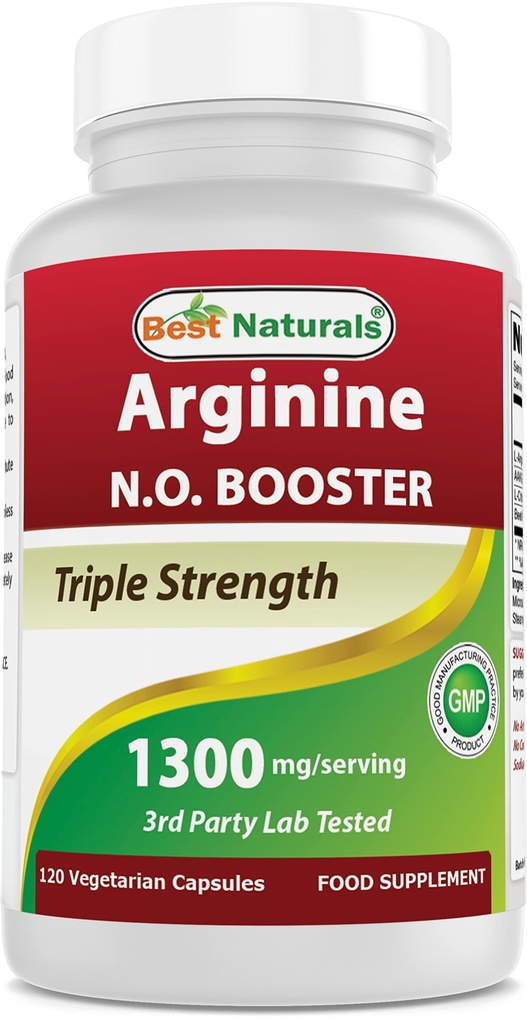Beste Naturals L-Arginine NO Booster Triple Styrke 1300 mg servering 120 Veg Kapsler - laget med L-Arginine, AAKG, L-Citrulline, Beet pulver