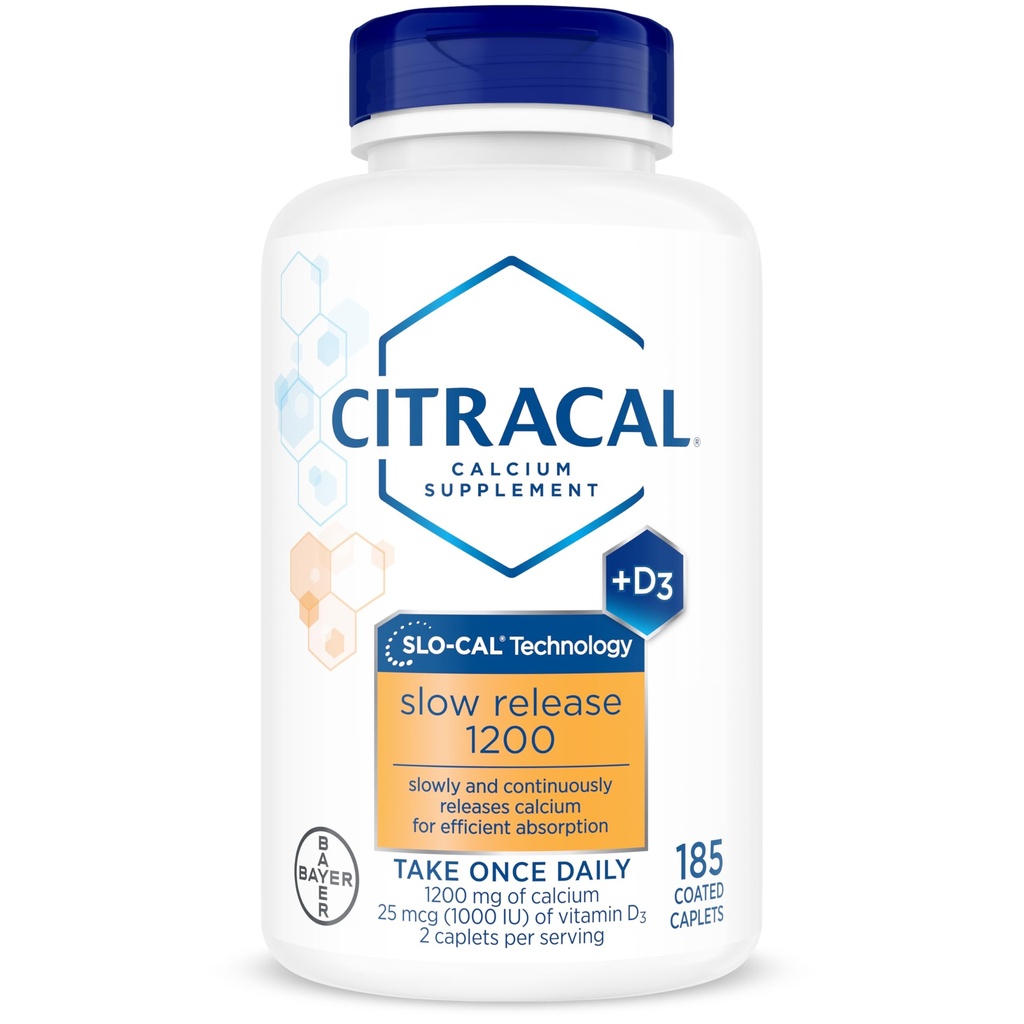 Citracal Slow Release- Kalsium 1200 mg med vitamin D3, magnesium, kalsiumtilskudd, bein helse støtte, ta en gang daglig Caplet, 185 greve
