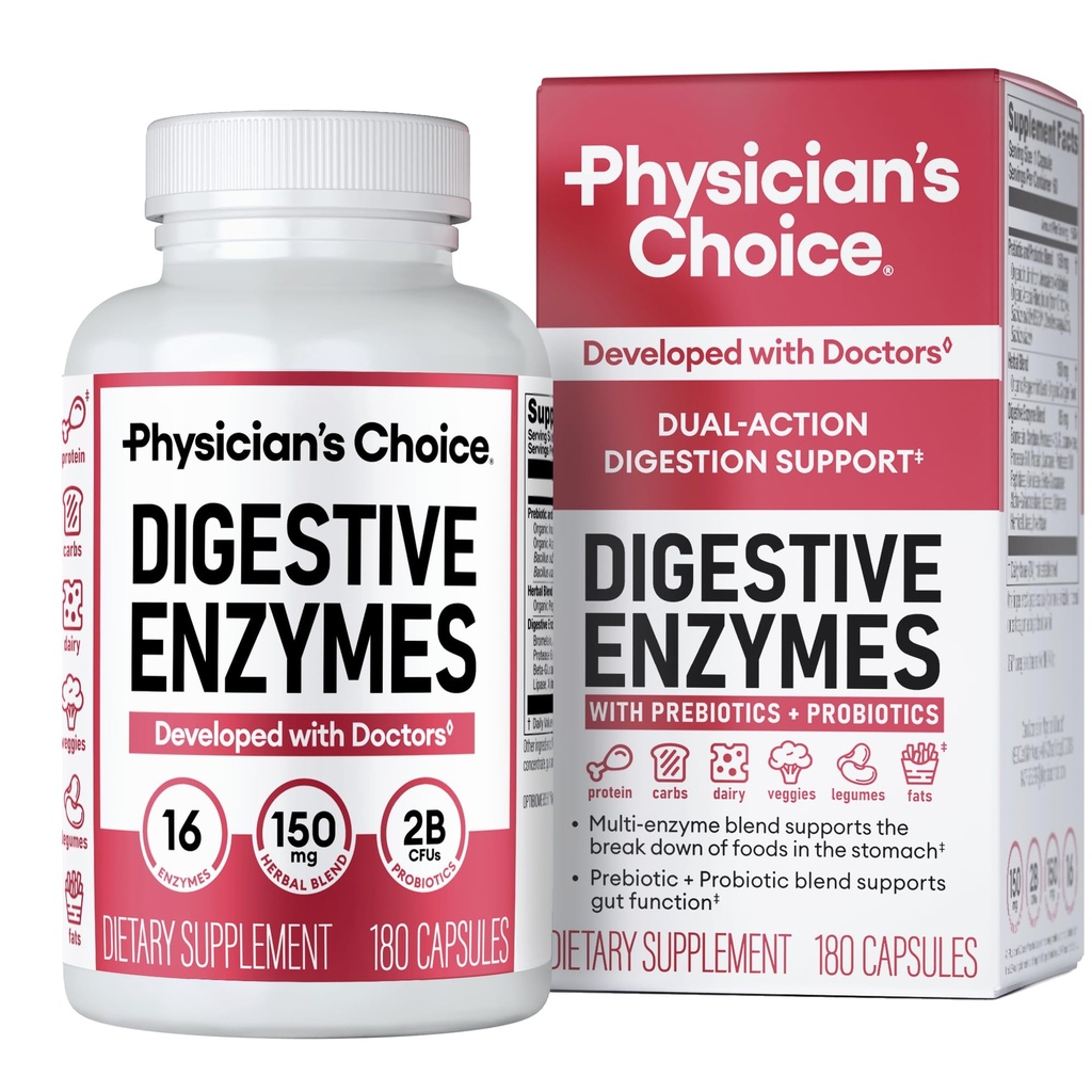 Legens CHOICE Digestive Enzymer - Multienzymer, organiske prebiotika og probiotika for digestive helse og gut helse - Måltid Discomfort Relief & Bloating - Dual Action Approach - 180 CT