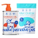 Native Kjæledyr Omega olje for hunder - Fish Oil Supplements 8 Oz & 5 små Yak Chews for hunder