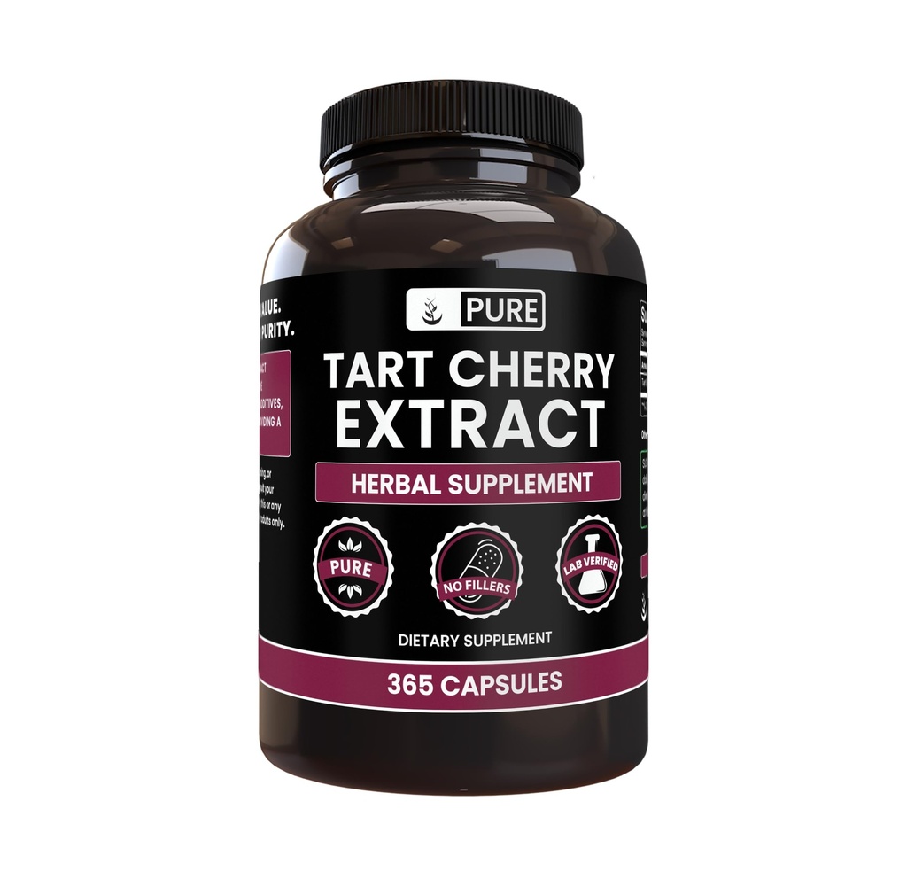PURE ORIGINALE INGREDIENTS Tart Cherry Extract (365 kapsler) Ingen magnesium eller Rice Fillers, alltid ren, Lab verifisert