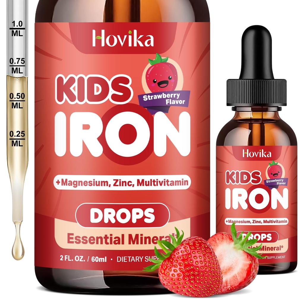 Flytende jerntilskudd for barn og kvinner menn - med magnesium, sink og barn Multivitamin jerndråper - immunstøtte, blodbygger og energi støtte for jernmangel, anemi, vegan 2 fl Oz