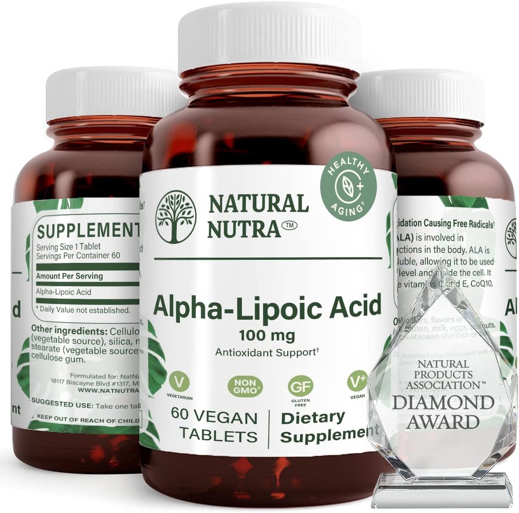 Naturlig Nutra R-Alpha Lipoic Acid, forbedre bein og hjerte helse, forbedre hukommelsesfunksjonen, forbedre nervefunksjon bidrar til generell helse, glutenfri 100 mg, 60 vegan og vegetariske tabletter.