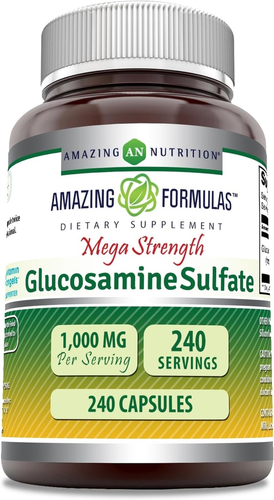 Amazing Formler Glukosamin Sulfat 1000 mg Kapsler Supplement | Ikke-GMO | Glutenfri | Laget i USA (240 Count)
