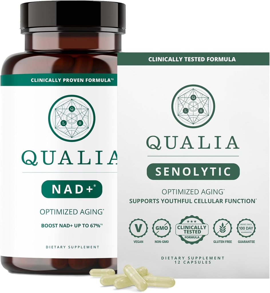Qualia Life Sciences Bundle Qualia NAD + & Qualia Senolytic, klinisk testet kosttilskudd, kan øke NAD +, aldring Supplement