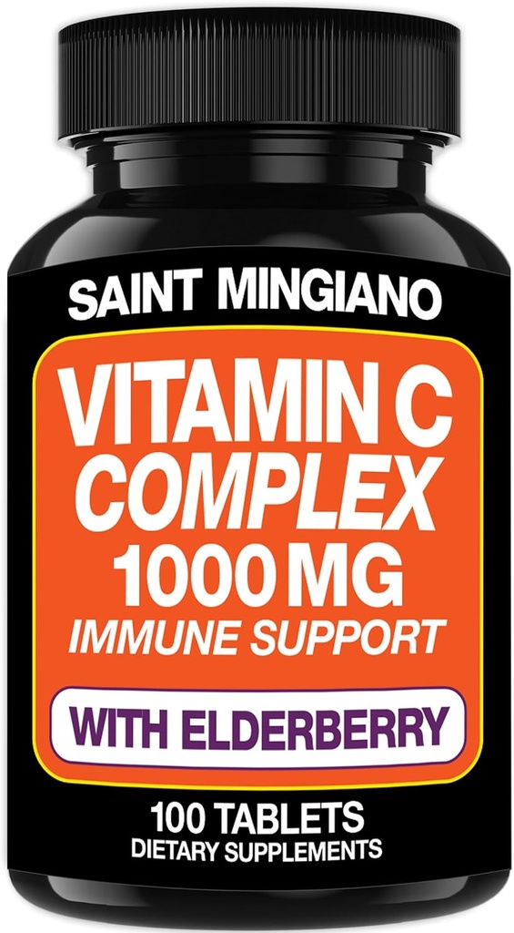 C-vitamin 1000mg med eldrebær Supplement - dobbel standard dosering med 14 spesifikt formulerte ingredienser - 100 kapsler / 3 måneders forsyning