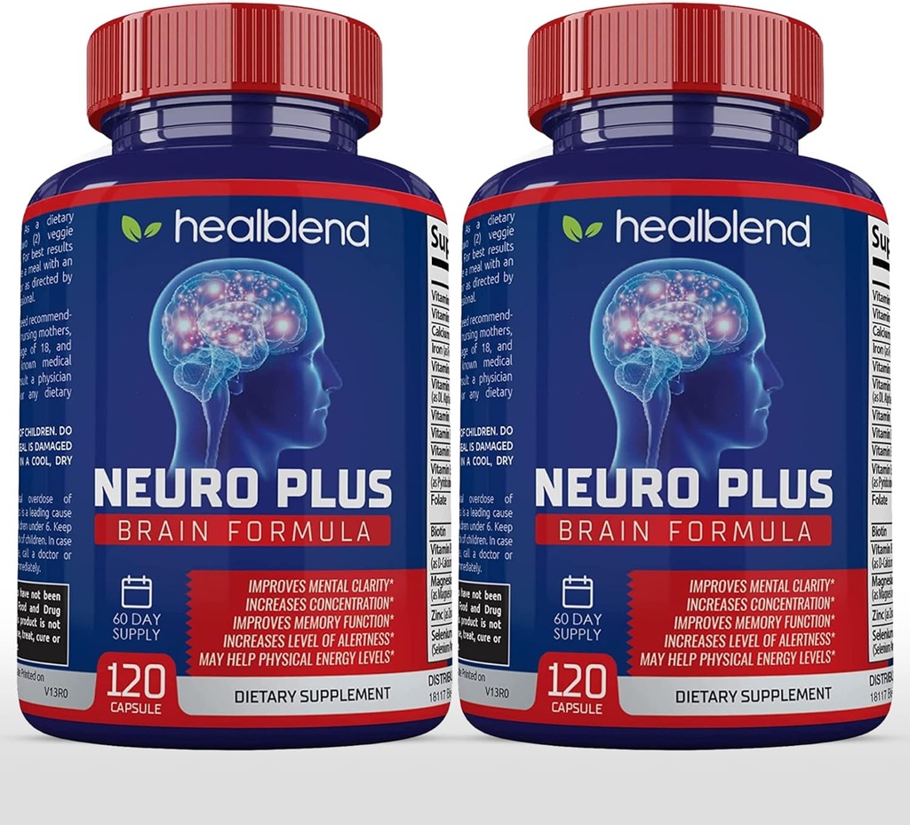 Neuro Plus Brain & Focus Formula - Nootropic Brain Booster Supplement, støtter hjernens helse, mental klarhet og fokus - forbedrer konsentrasjon og mental energi - 120 kapsler (2)