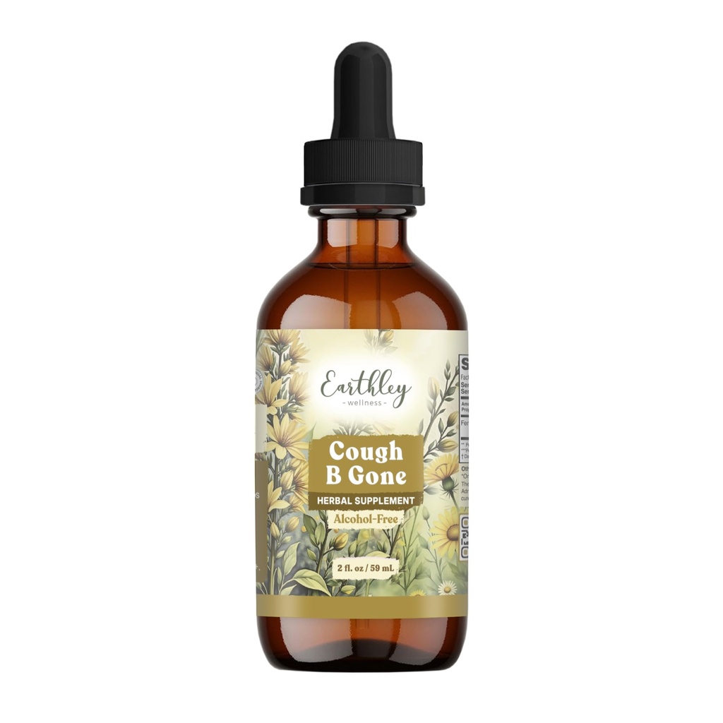 Earthley Wellness, Cough-B-Gone, alkohol-fri herbal tinktur for barn og voksne (6 måneder+), kald og Cough Remedy, Soothes Sore Throats, fremmer Lunge helse, og avgiftning (2 oz, barn)