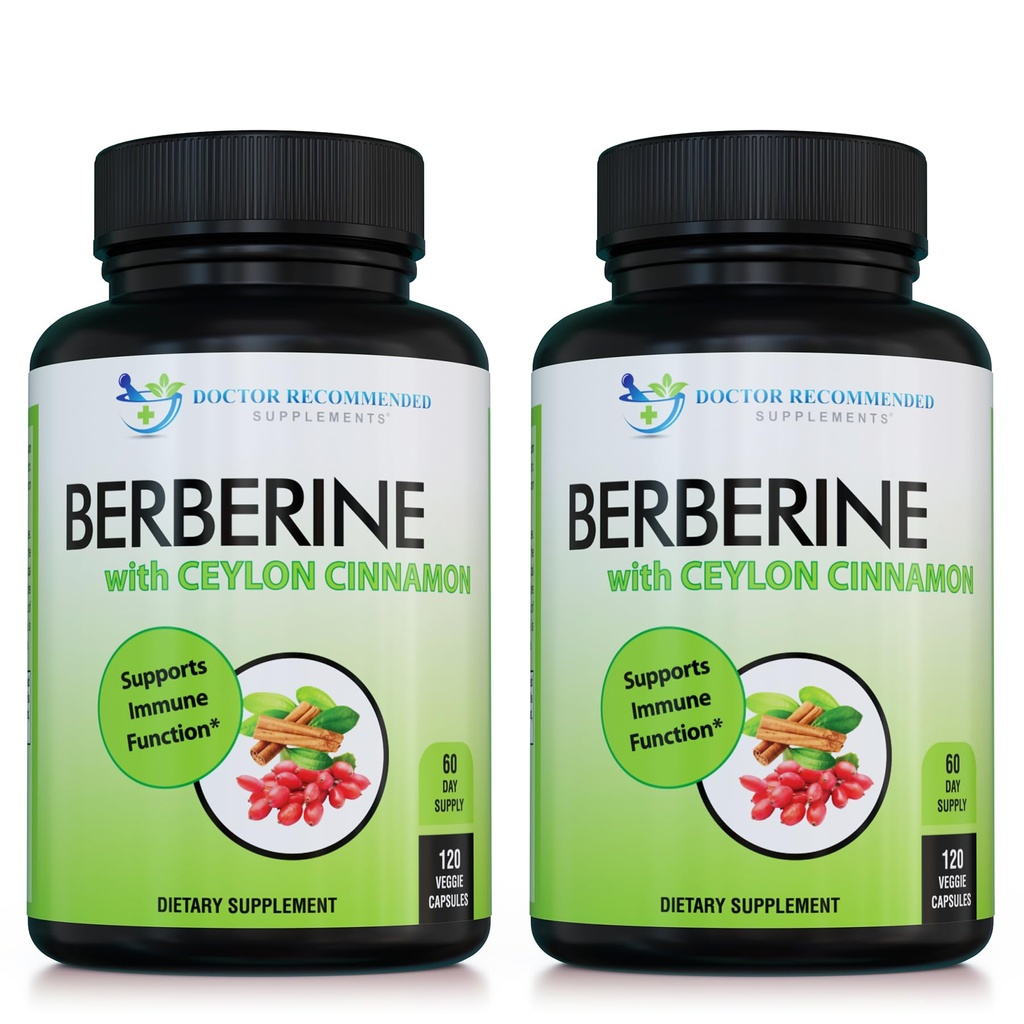 Berberine med Ceylon Cinnamon - 1200mg Berberine & 100mg organisk Ceylon Cinnamon - 120 Veggie Capsules, Sunn Immune System Cardiovaskulær hjerte og gastrointestinal velvære (Pack of 2)