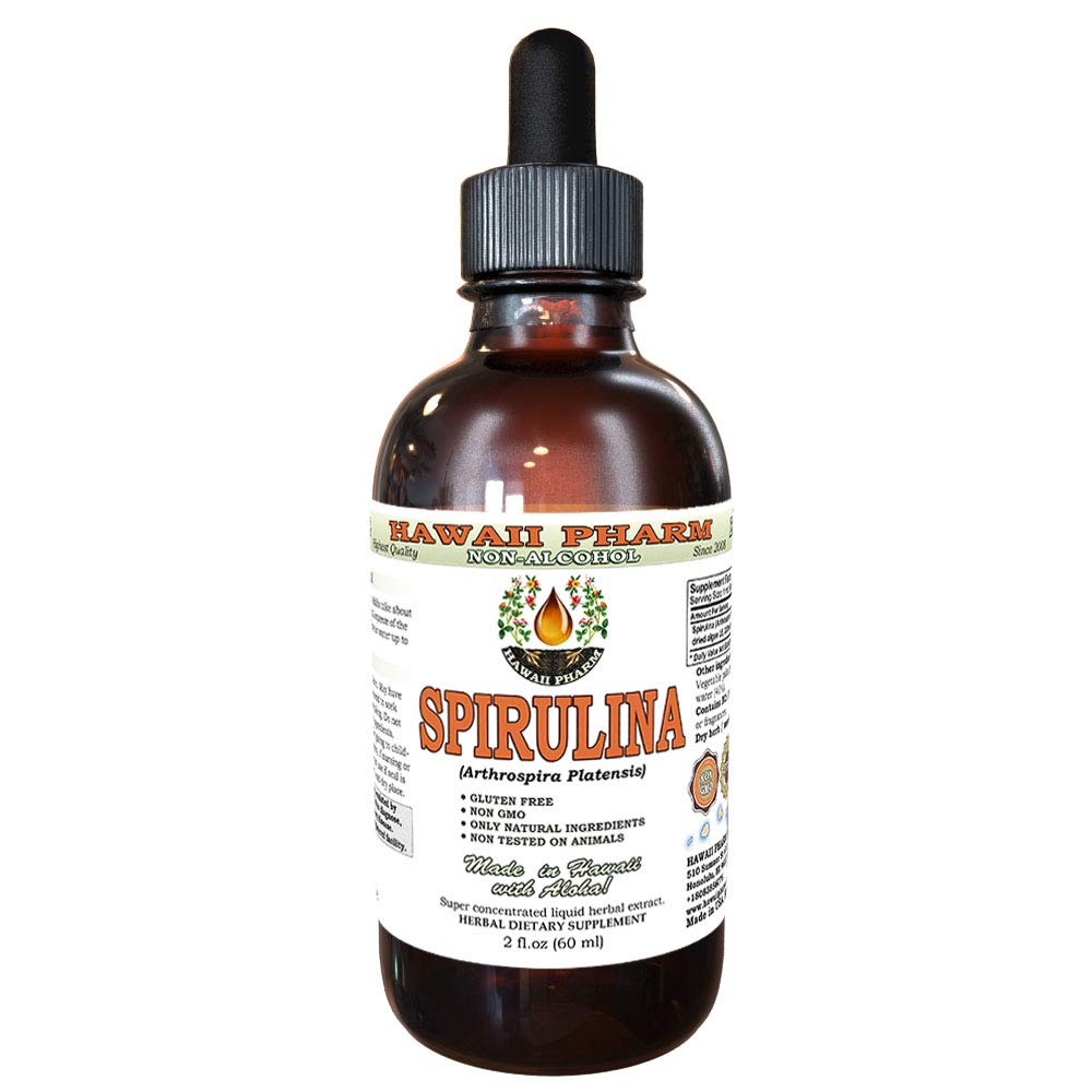 Spirulina alkohol-fri flytende ekstrakt, organisk Spirulina (Artrospira platinasis) tørket Algae Glycerite Natural Herbal Supplement, Hawaii Pharm, USA 2 fl.oz