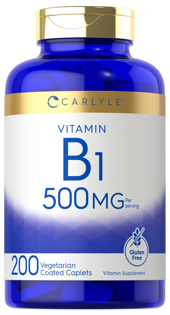 Carlyl Vitamin B1 500 mg (Thiamin) | 200 vegetariske kapler | Ikke-GMO og Glutenfri Supplement