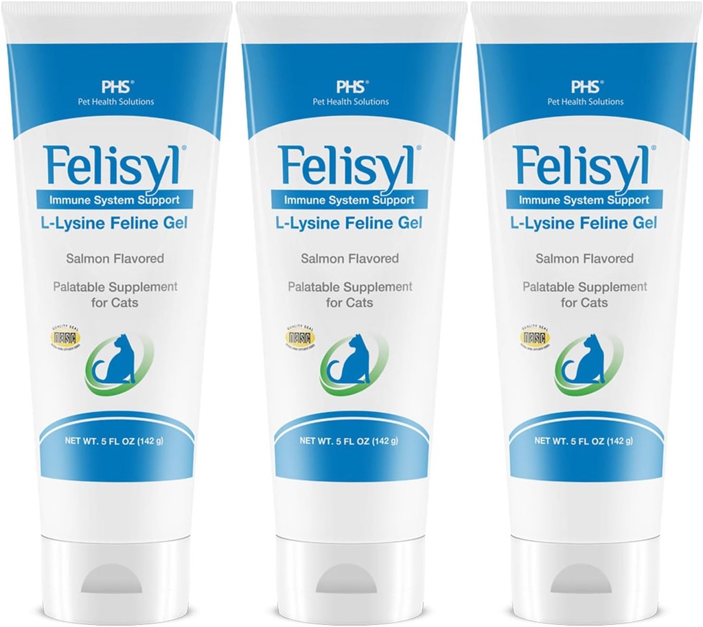 Felisyl L-Lysine Gel for katter (5oz) – støtter immune, pustende og øyehelse. Eases Sneezing, Runny Nese, og vannige øyne. Tastig lakseflavor - laget i USA (3 pakke)