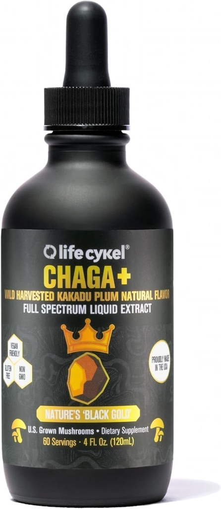 Life Cykel - Chaga Mushroom Extract med Kakadu Plum - dobbel ekstrahert mushroom Tinktur - Ikke-GMO Immune Support Supplement for voksne og barn - 4 Fl Oz