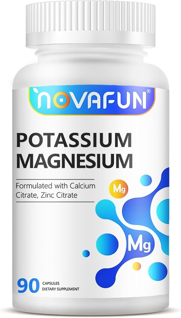Kalium Magnesium Supplement med kalsium Sink 1185mg, høy potens formel for benkramper, bein og muskel helse, ikke-GMO, Glutenfri, Vegan, 90 kapsler