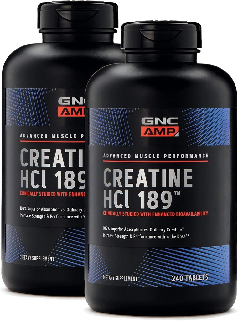 GNC AMP Kreatin HCl 189, målrettet muskelbygger og gjenoppretting kosttilskudd, rask absorberende ytelse blanding, 480 telling