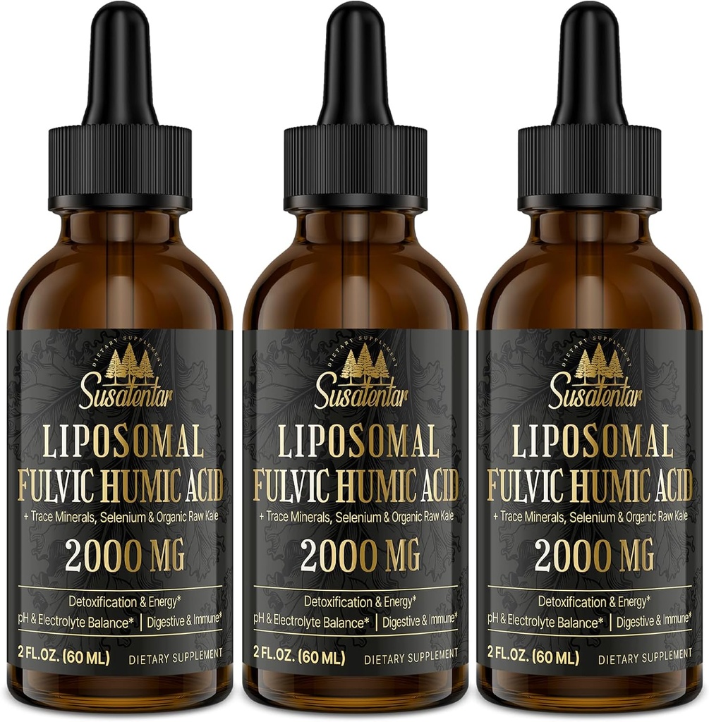 Spor Mineraler Elektrolytter Dropper 2000 MG | Flytende Liposomal Fulvic Humic Acid Supplement | 85+ Spor Mineraler | Overflod | Avgiftning | Energi | pH-balanse | Digestion | Immunitet | 6 Oz